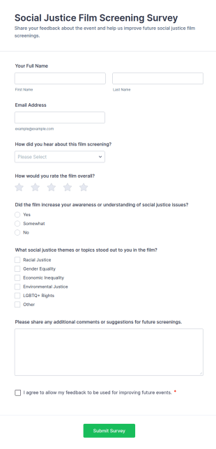 Social Justice Film Screening Survey Form Template