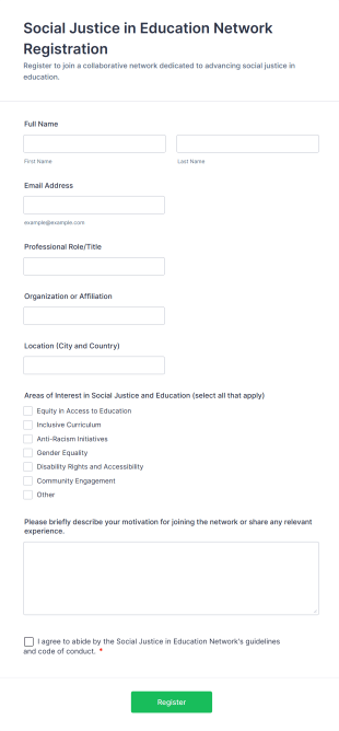 Social Justice In Education Network Registration Form Template