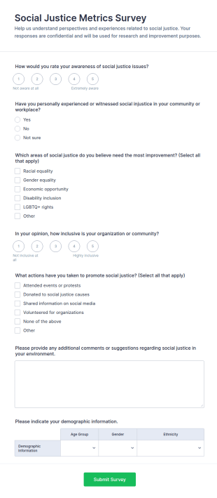 Social Justice Metrics Survey Form Template