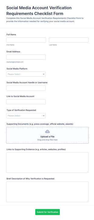 Social Media Account Verification Requirements Checklist Form Template