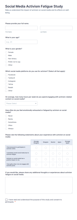 Social Media Activism Fatigue Study Form Template