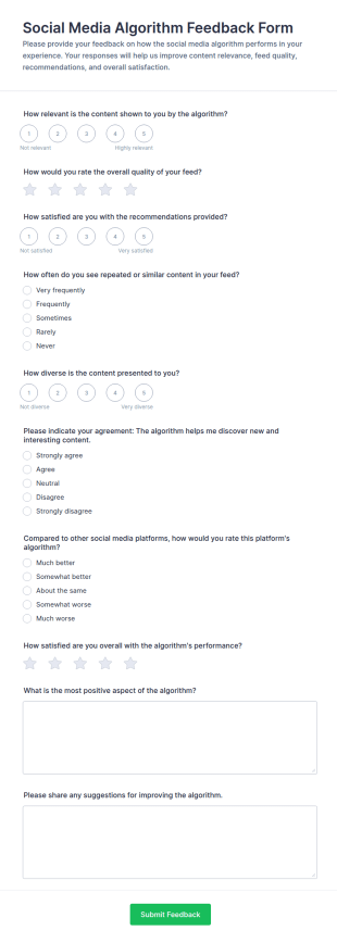 Social Media Algorithm Feedback Form Template