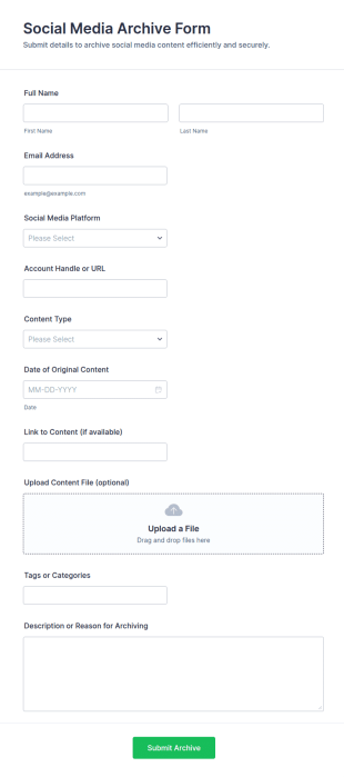 Social Media Archive Form Template