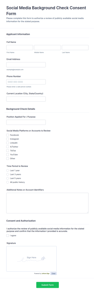 Social Media Background Check Consent Form Template