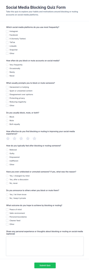 Social Media Blocking Quiz Form Template