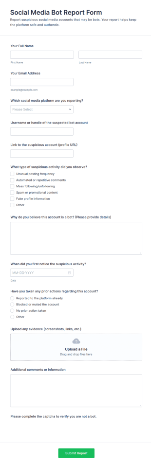 Social Media Bot Report Form Template