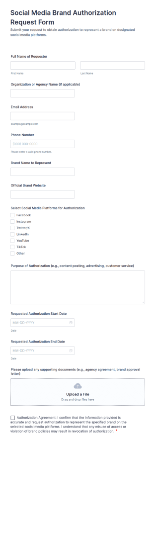 Social Media Brand Authorization Request Form Template