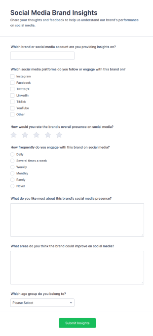 Social Media Brand Insights Form Template