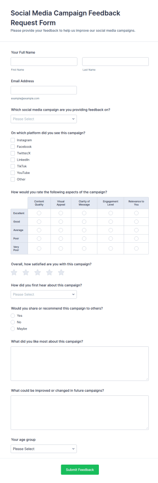 Social Media Campaign Feedback Request Form Template