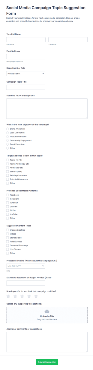 Social Media Campaign Topic Suggestion Form Template