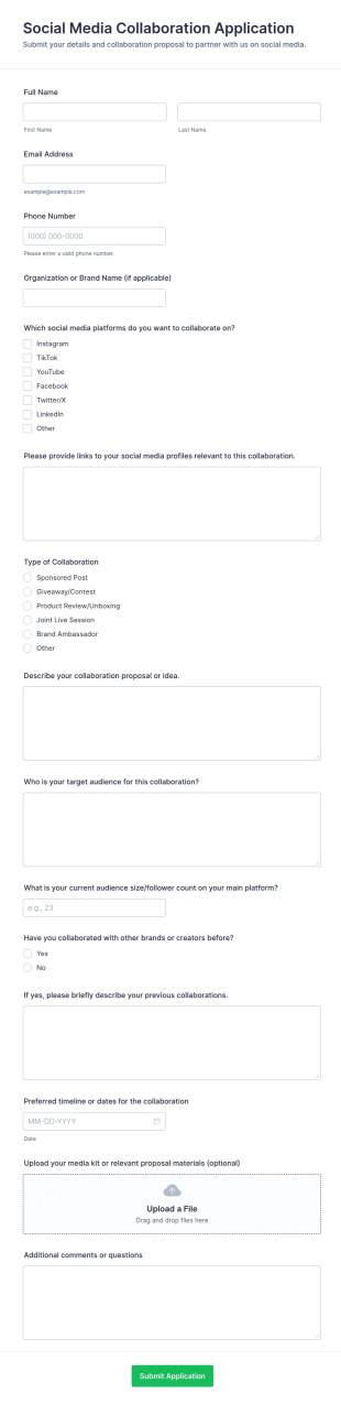Social Media Collaboration Application Form Template