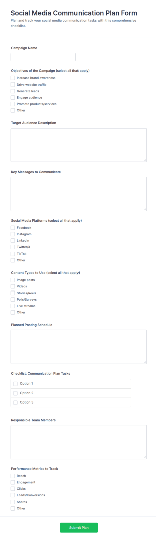 Social Media Communication Plan Checklist Form Template
