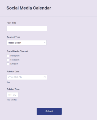 Social Media Content Calendar Form Template