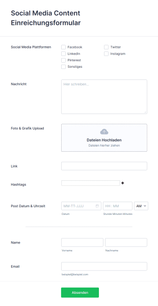 Social Media Content Einreichungsformular Form Template
