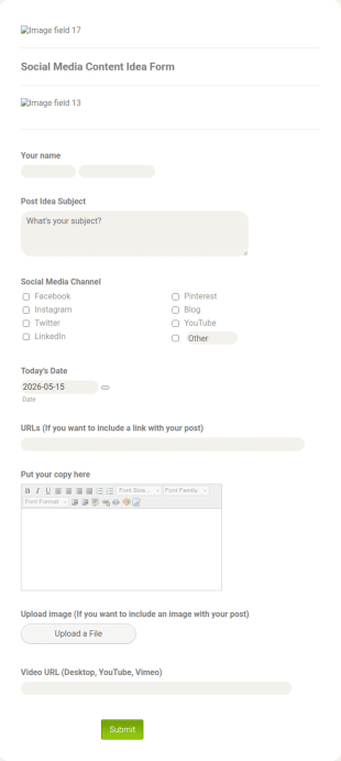 SOCIAL MEDIA CONTENT IDEAs Form Template