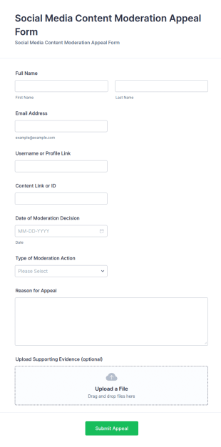 Social Media Content Moderation Appeal Form Template