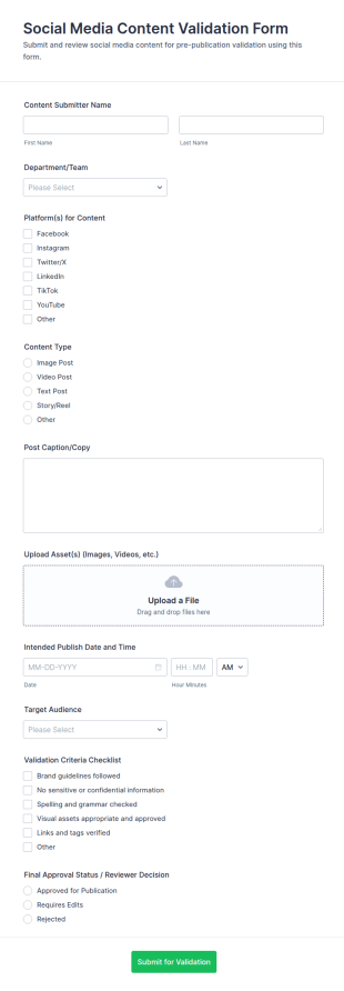 Social Media Content Validation Form Template