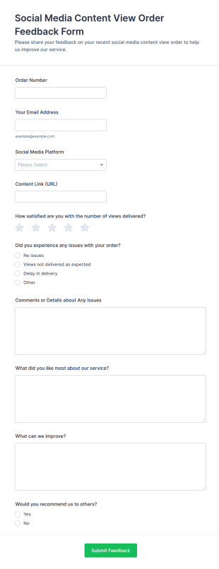 Social Media Content View Order Feedback Form Template