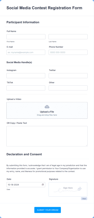 Social Media Contest Registration Form Template