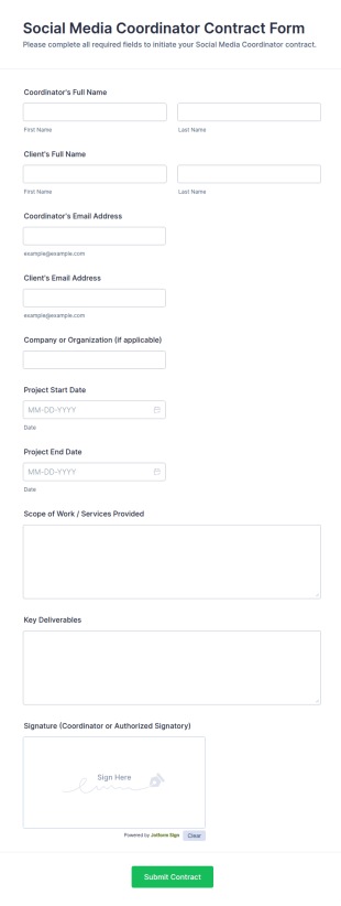 Social Media Coordinator Contract Form Template