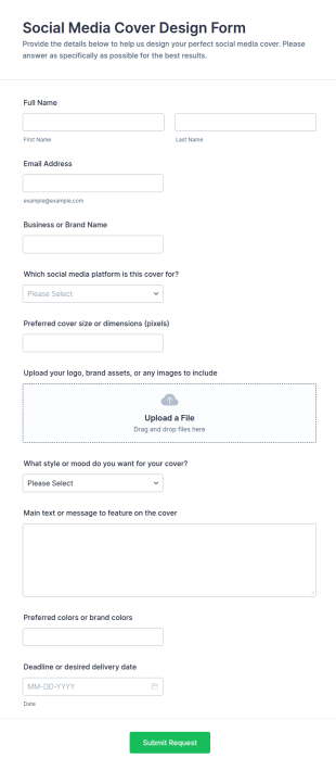 Social Media Cover Design Form Template