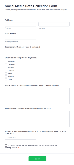 Social Media Data Collection Form Template