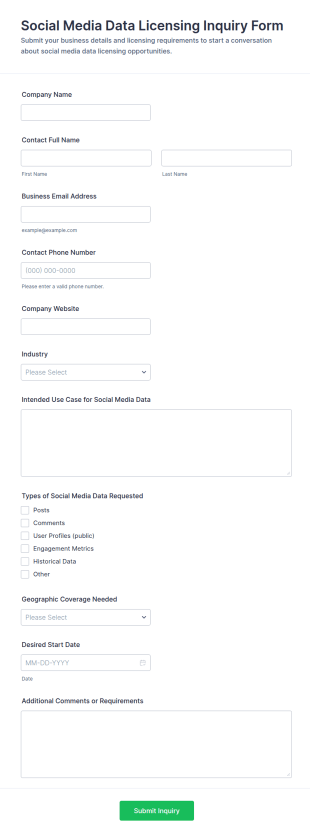 Social Media Data Licensing Inquiry Form Template