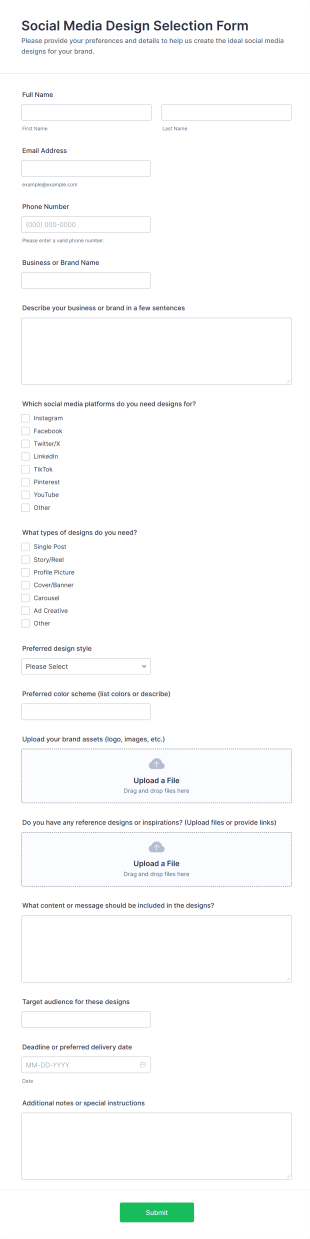 Social Media Design Selection Form Template