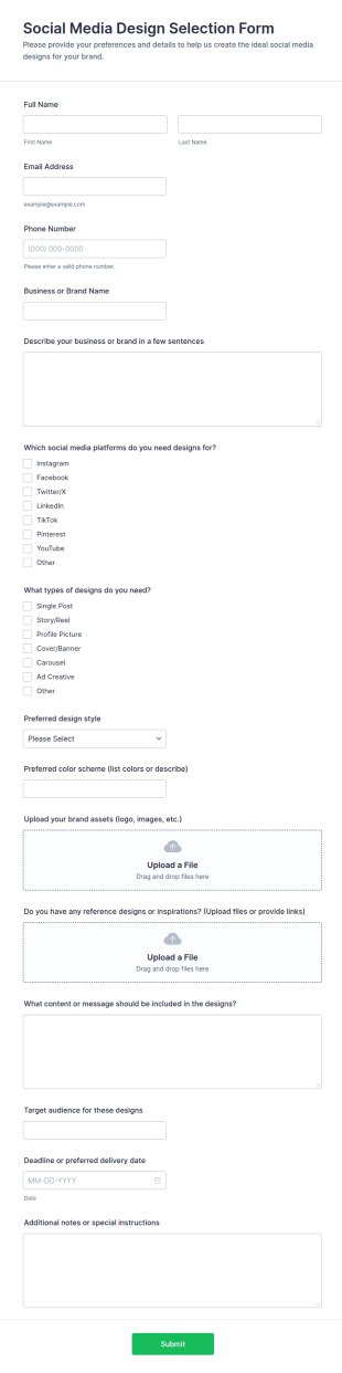 Social Media Design Selection Form Template