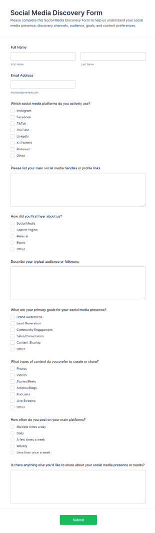 Social Media Discovery Form Template