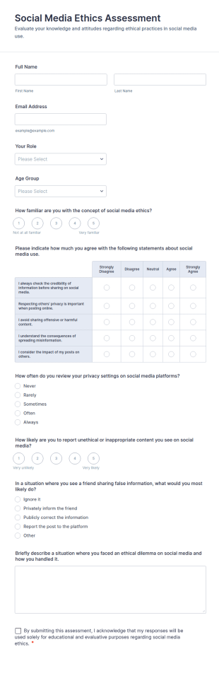 Social Media Ethics Assessment Form Template