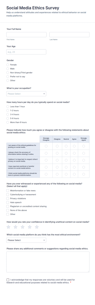 Social Media Ethics Survey Form Template