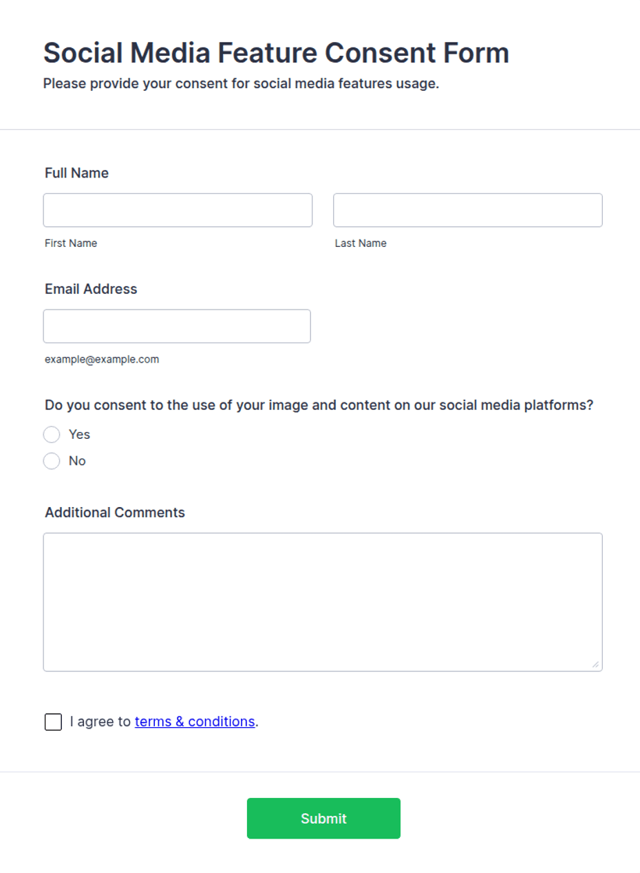 Social Media Feature Consent Form Template Jotform