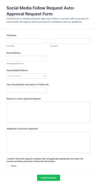 Social Media Follow Request Auto Approval Request Form Template