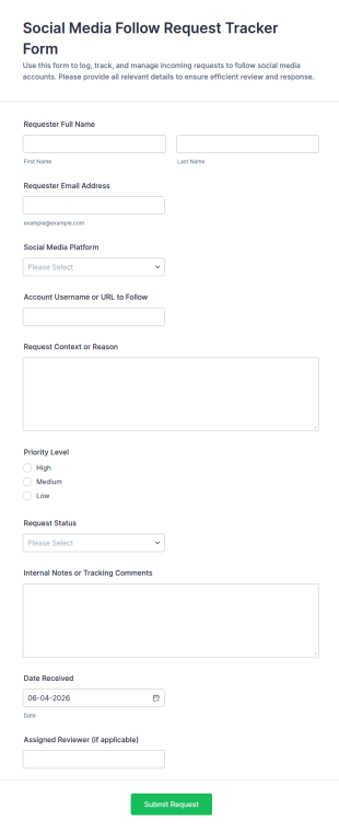 Social Media Follow Request Tracker Form Template
