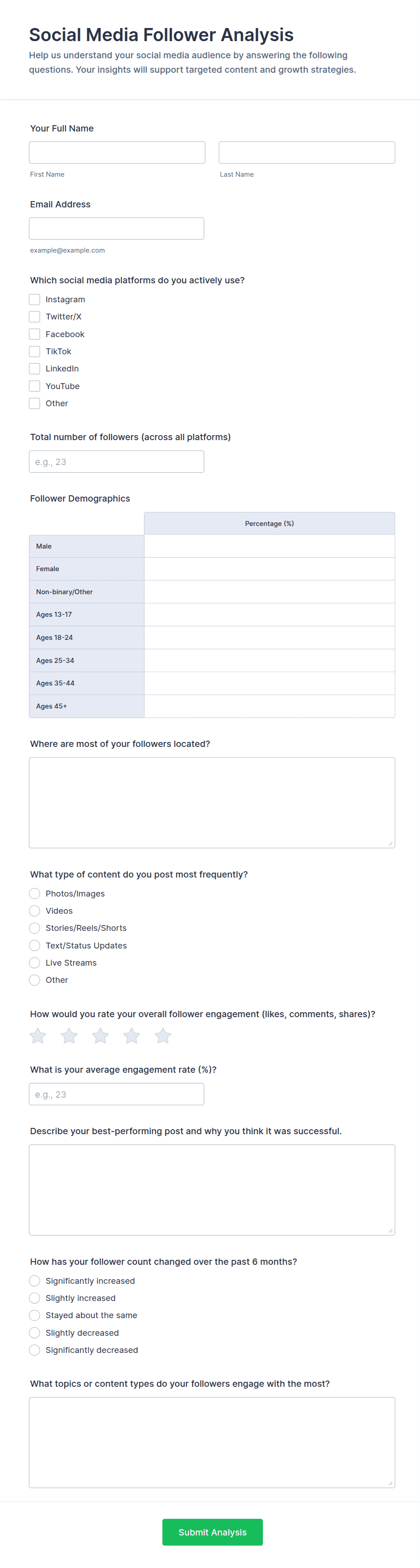 Social Media Follower Analysis Form Template | Jotform