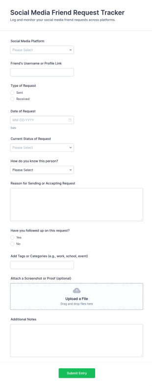 Social Media Friend Request Tracker Form Template