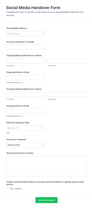 Social Media Handover Form Template