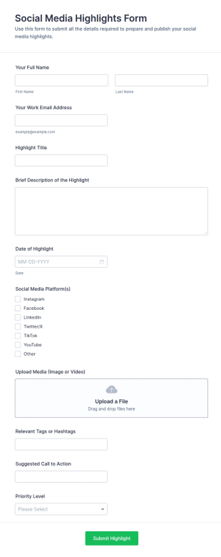 Social Media Highlights Form Template