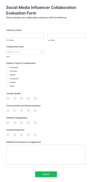 Social Media Influencer Collaboration Evaluation Form Template