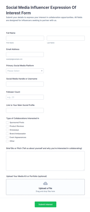 Social Media Influencer Expression Of Interest Form Template