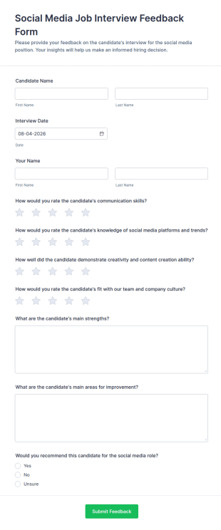 Social Media Job Interview Feedback Form Template
