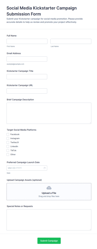 Social Media Kickstarter Campaign Submission Form Template