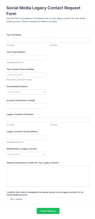 Social Media Legacy Contact Request Form Template