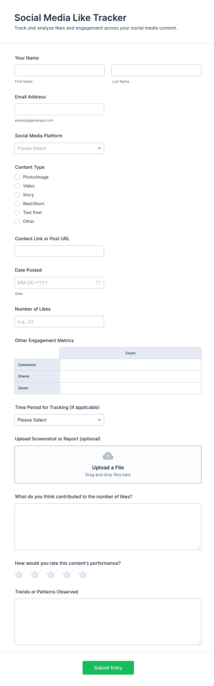 Social Media Like Tracker Form Template