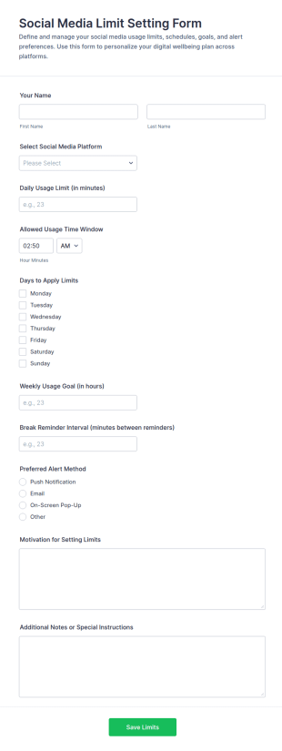 Social Media Limit Setting Form Template