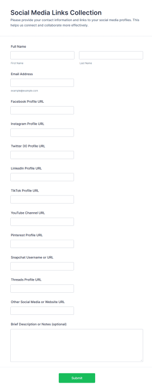 Social Media Links Collection Form Template