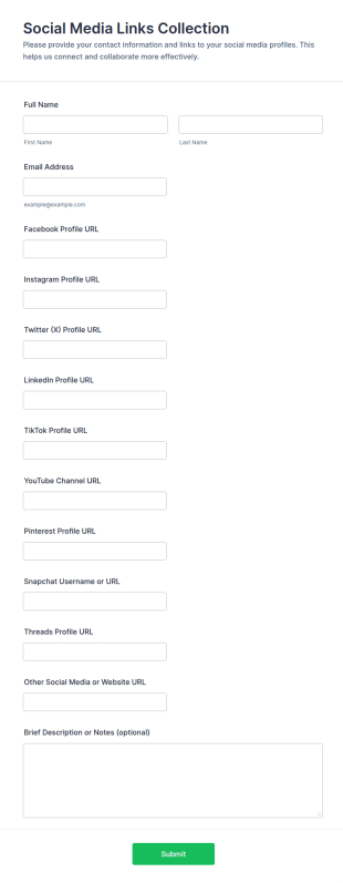 Social Media Links Collection Form Template