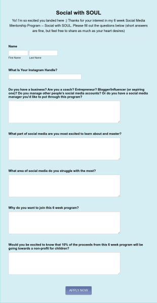 Social Media Management Training Application Form Template