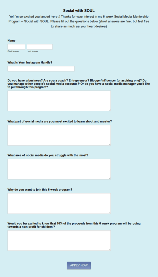 Social Media Management Training Application Form Template